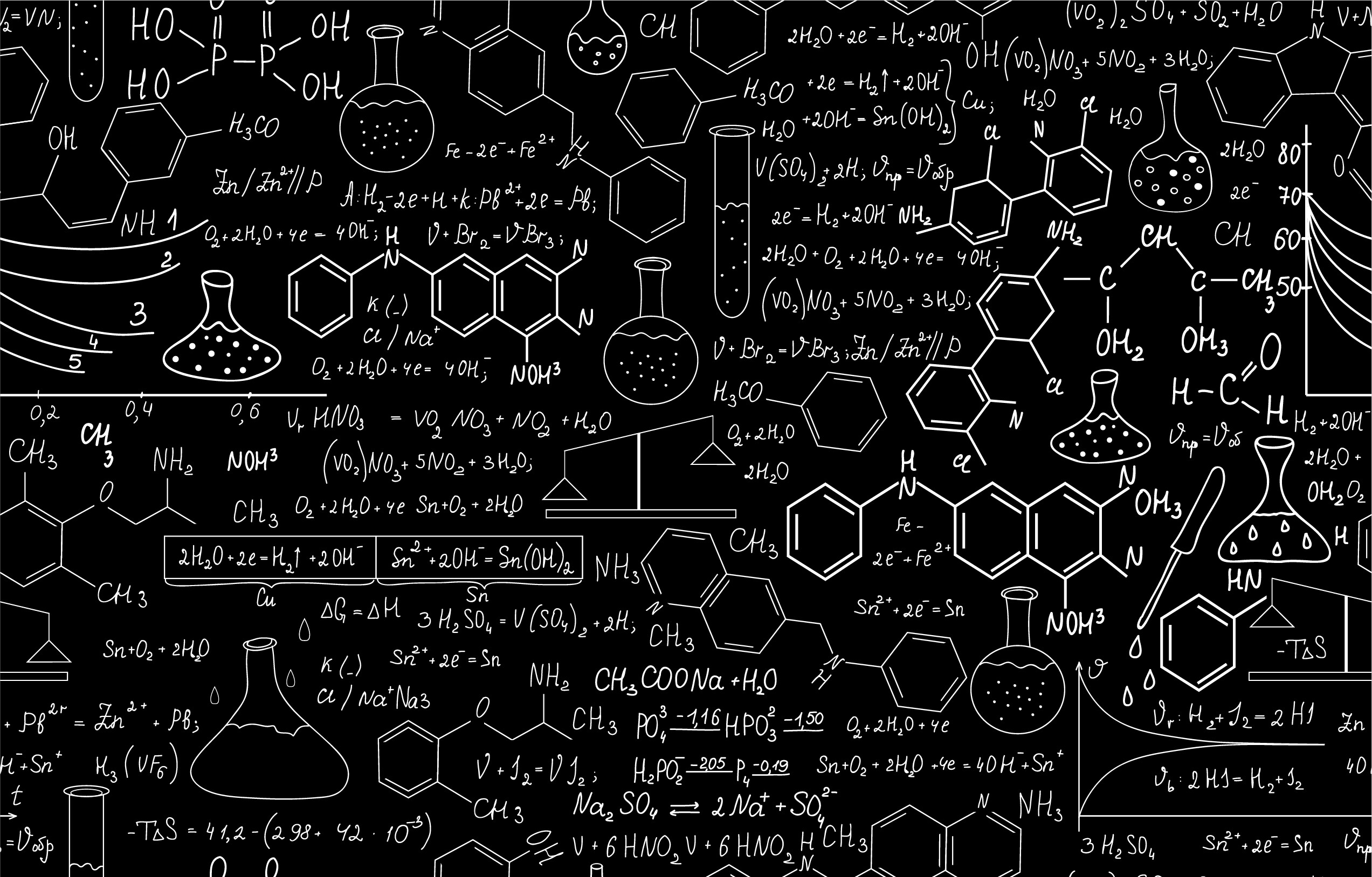 Chemistry symbols on blackboard